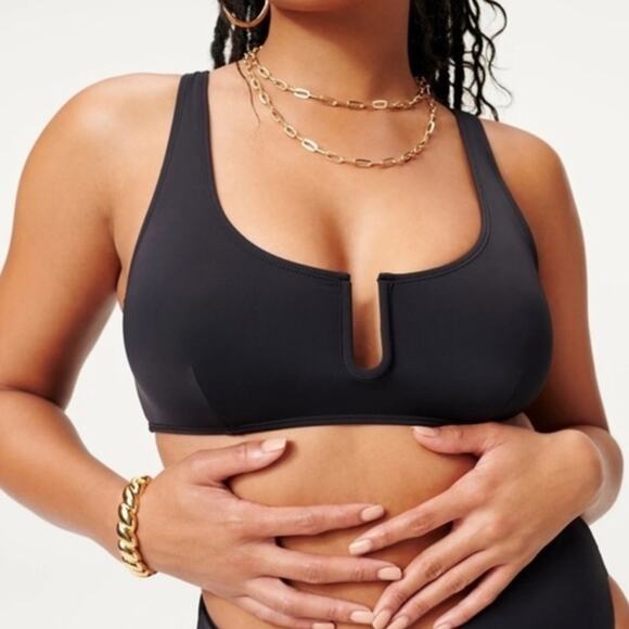 GOOD AMERICAN Bikini Top Extra Large U Ring Vegas Black Beach Swim Minimal NWT